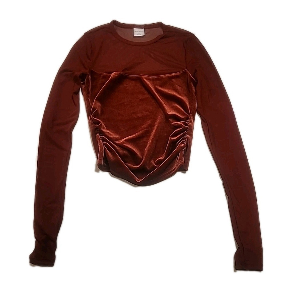New Women's Wild Fable Size XXS, Long Sleeve Deep Red Velvet Mesh Top